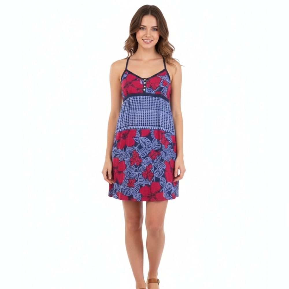Aeropostale Y2k Floral Blue and‎ Red Sundress Strappy Sleeve Resortwear Size XL